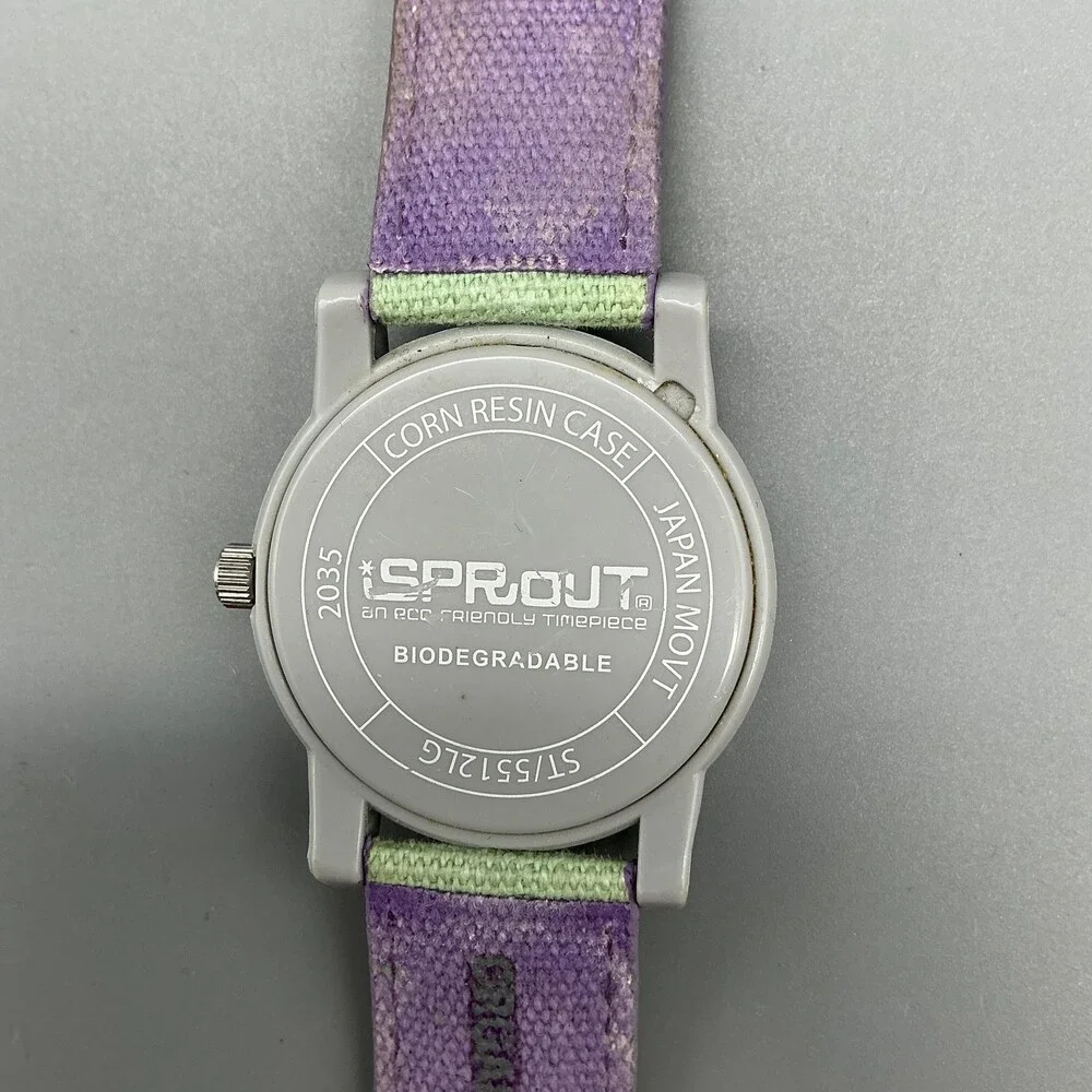 Sprout Girls Watch 38mm Owl MOP Dial Green Gray Case Canvas Strap New Battery
